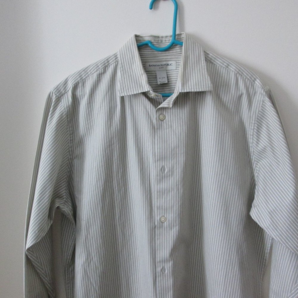 Banana Republic Striped Sage Shirt 16-16 1/2 L